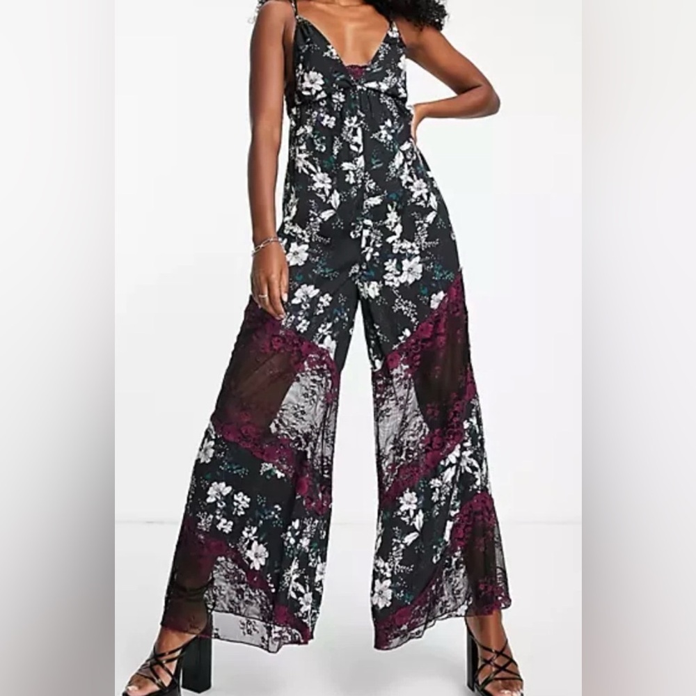 Free People Love Letter Floral Jumpsuit Midnight NWT Small